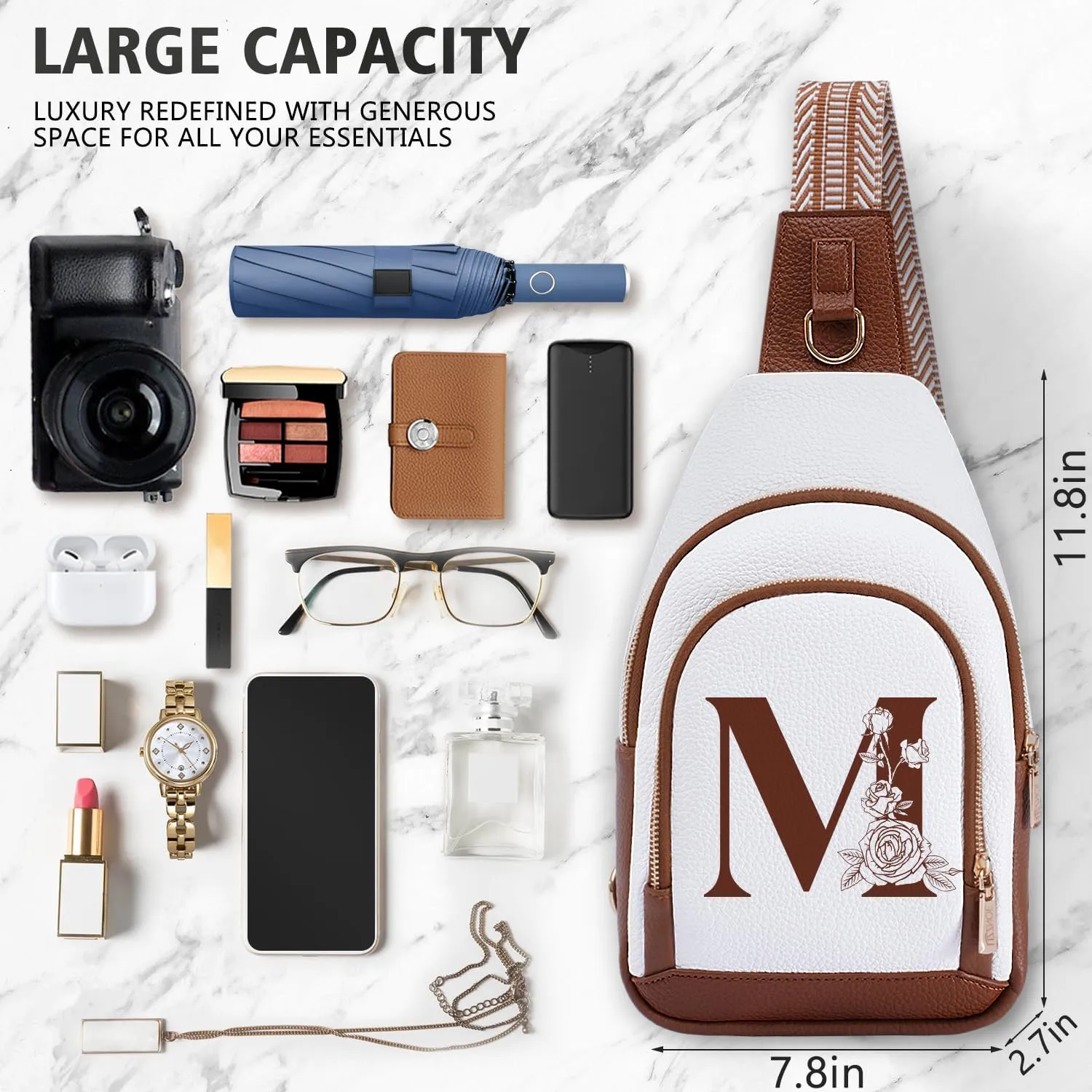 Crossbody Bag for Women Leather Sling Bags with Initial Letter Fanny Chest Pack Bag for Travel, Gift for Mom Wife