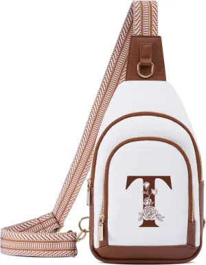Crossbody Bag for Women Leather Sling Bags with Initial Letter Fanny Chest Pack Bag for Travel, Gift for Mom Wife