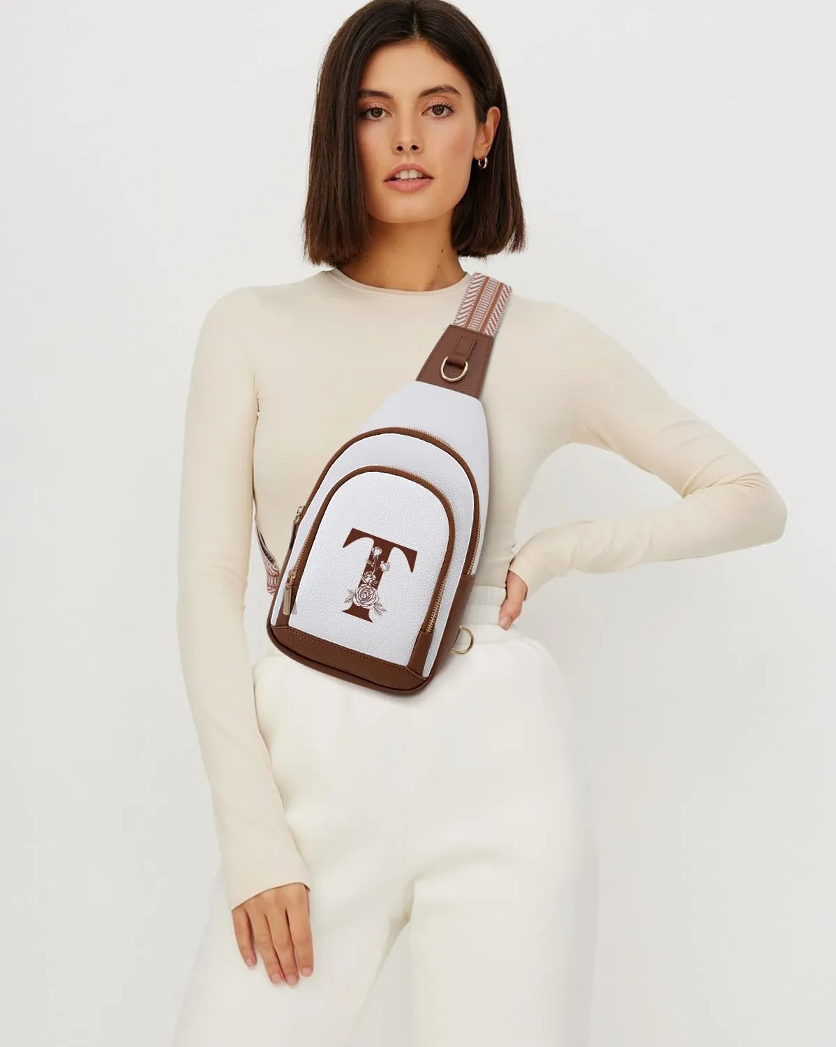 Crossbody Bag for Women Leather Sling Bags with Initial Letter Fanny Chest Pack Bag for Travel, Gift for Mom Wife