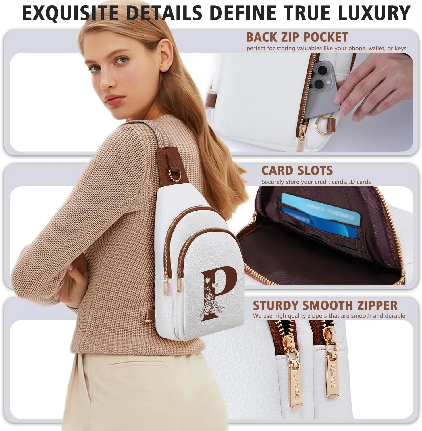 Crossbody Bag for Women Leather Sling Bags with Initial Letter Fanny Chest Pack Bag for Travel, Gift for Wife Mom