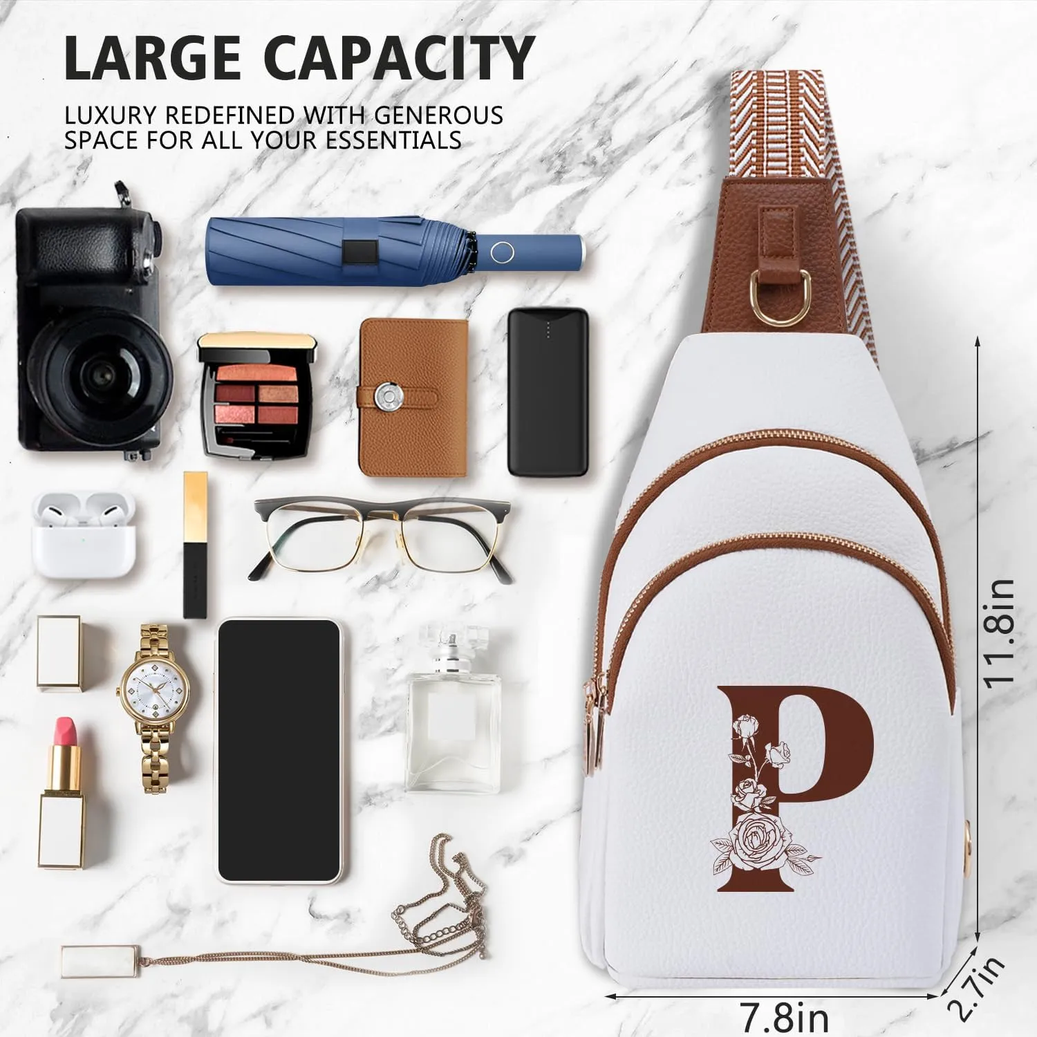 Crossbody Bag for Women Leather Sling Bags with Initial Letter Fanny Chest Pack Bag for Travel, Gift for Wife Mom