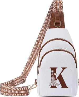 Crossbody Bag for Women Leather Sling Bags with Initial Letter Fanny Chest Pack Bag for Travel, Gift for Wife Mom