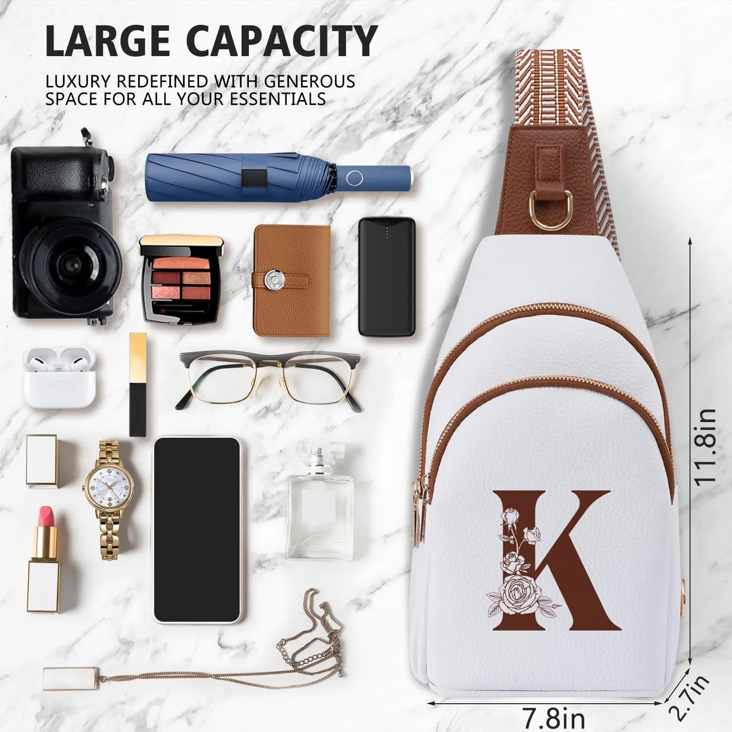 Crossbody Bag for Women Leather Sling Bags with Initial Letter Fanny Chest Pack Bag for Travel, Gift for Wife Mom