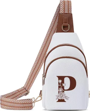Crossbody Bag for Women Leather Sling Bags with Initial Letter Fanny Chest Pack Bag for Travel, Gift for Wife Mom