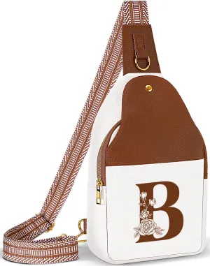 Crossbody Bag for Women Leather Sling Bags with Initial Letter Fanny Pack Chest Bag for Travel, Gift for Mom Wife
