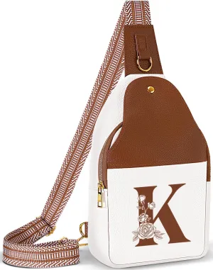 Crossbody Bag for Women Leather Sling Bags with Initial Letter Fanny Pack Chest Bag for Travel, Gift for Mom Wife