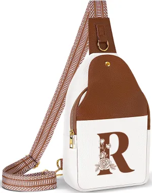 Crossbody Bag for Women Leather Sling Bags with Initial Letter Fanny Pack Chest Bag for Travel, Gift for Mom Wife