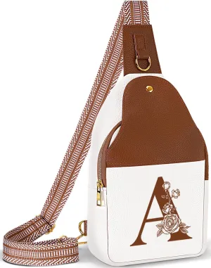 Crossbody Bag for Women Leather Sling Bags with Initial Letter Fanny Pack Chest Bag for Travel, Gift for Mom Wife