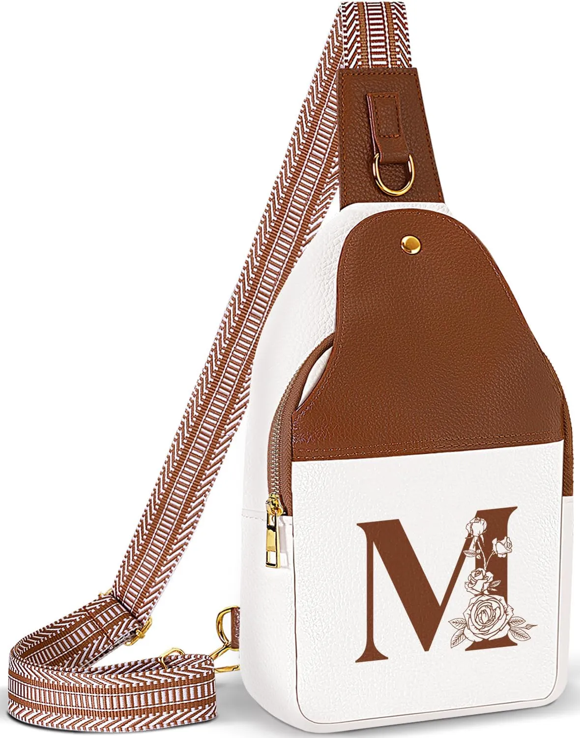 Crossbody Bag for Women Leather Sling Bags with Initial Letter Fanny Pack Chest Bag for Travel, Gift for Mom Wife