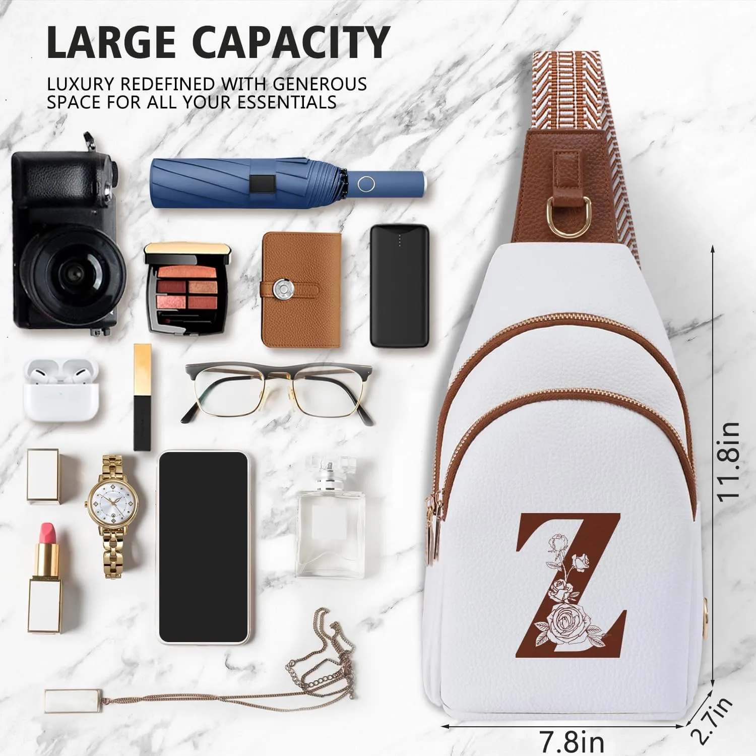 Crossbody Bag for Women Leather Sling Bags with Initial Letter Fanny Pack Chest Bag for Travel, Gift for Mom Wife