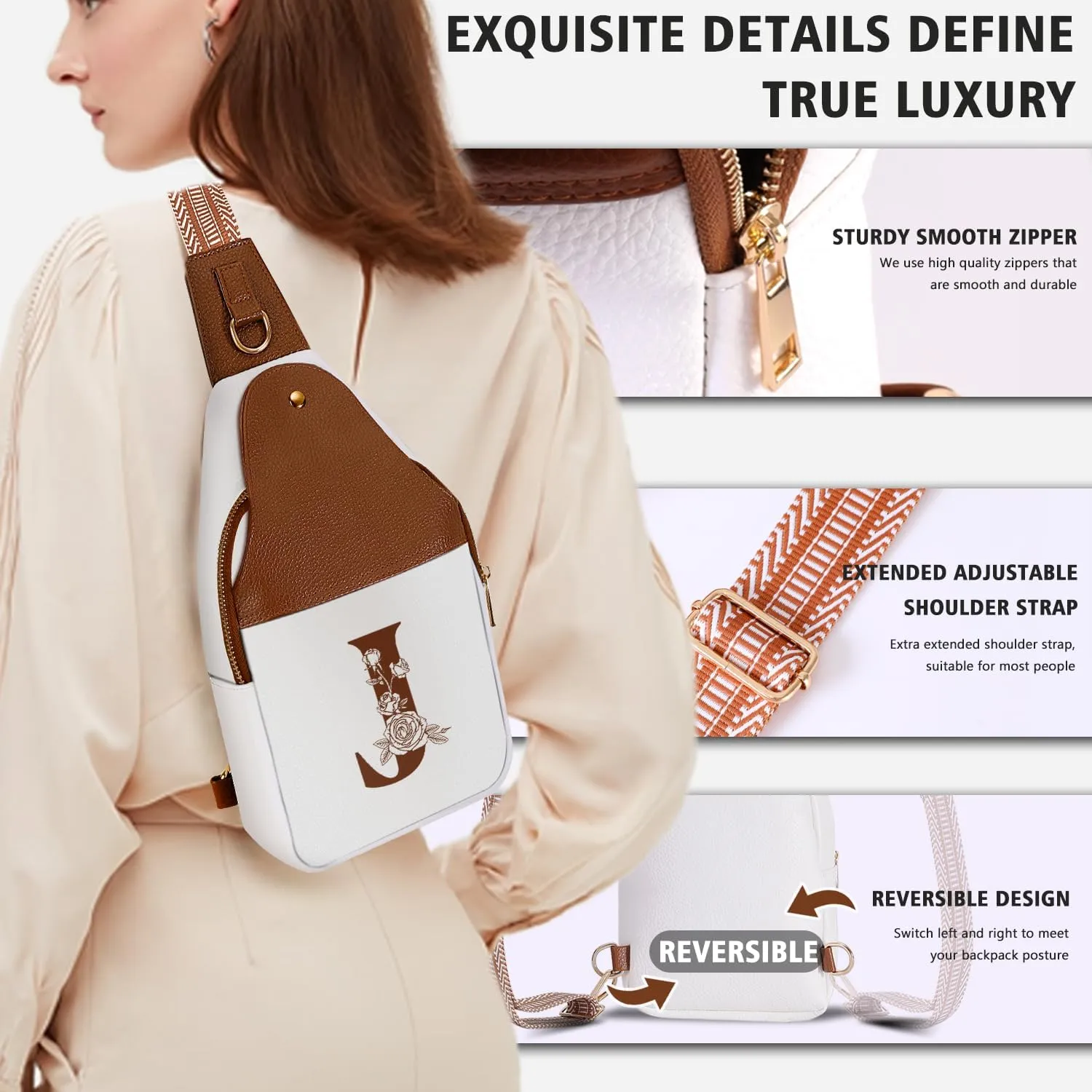 Crossbody Bag for Women Leather Sling Bags with Initial Letter Fanny Pack Chest Bag for Travel, Gift for Mom Wife