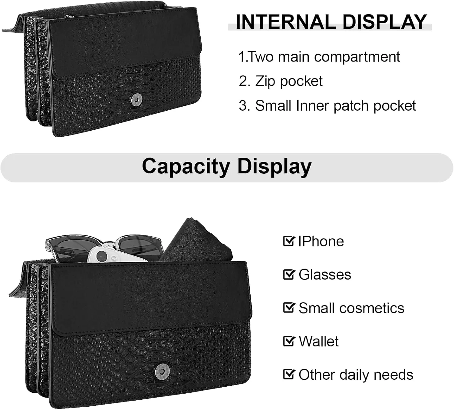 Crossbody Chain Purses for Women - Crocodile Snake Pattern Leather Shoulder Handbags Evening Clutch Satchel Bags