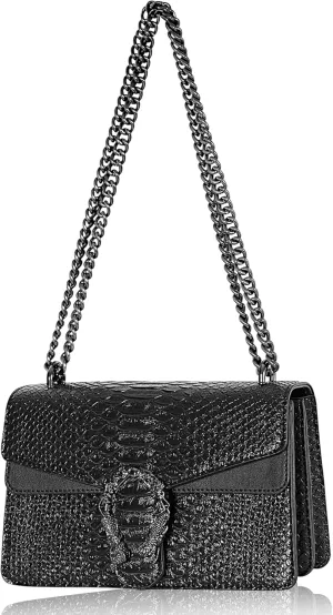 Crossbody Chain Purses for Women - Crocodile Snake Pattern Leather Shoulder Handbags Evening Clutch Satchel Bags