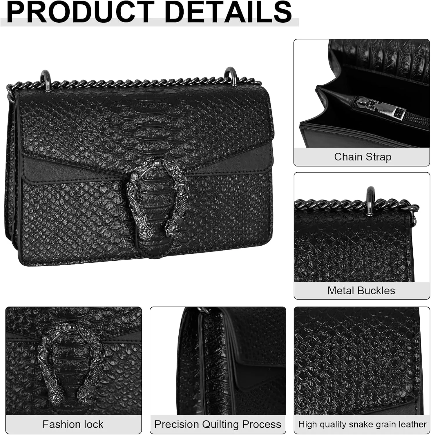 Crossbody Chain Purses for Women - Crocodile Snake Pattern Leather Shoulder Handbags Evening Clutch Satchel Bags