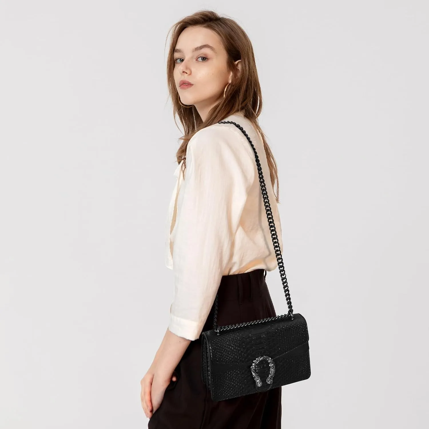 Crossbody Chain Purses for Women - Crocodile Snake Pattern Leather Shoulder Handbags Evening Clutch Satchel Bags