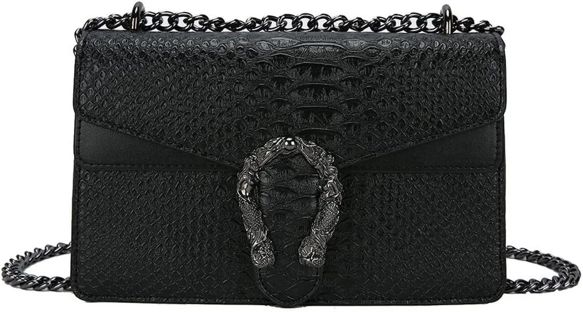 Crossbody Chain Purses for Women - Crocodile Snake Pattern Leather Shoulder Handbags Evening Clutch Satchel Bags
