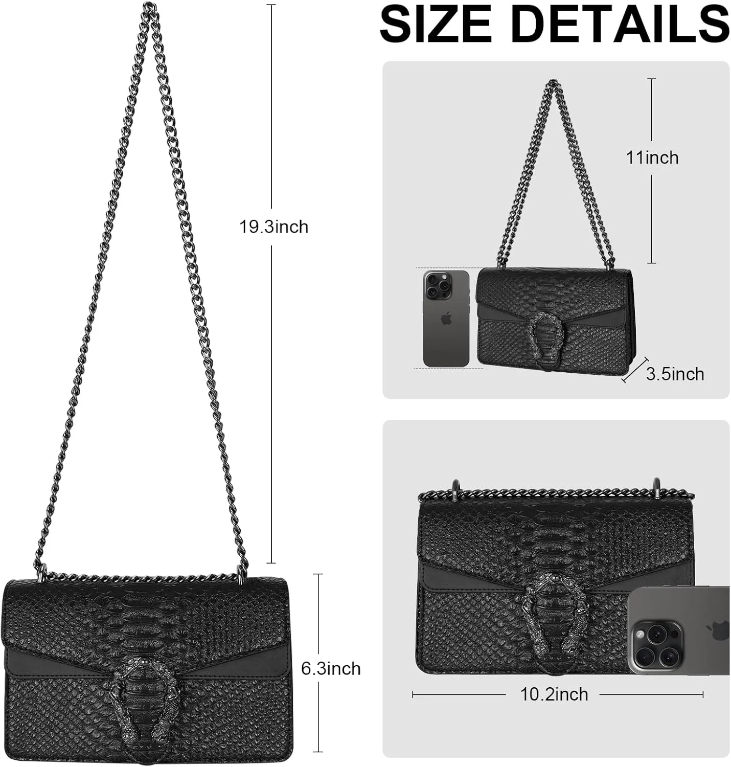 Crossbody Chain Purses for Women - Crocodile Snake Pattern Leather Shoulder Handbags Evening Clutch Satchel Bags