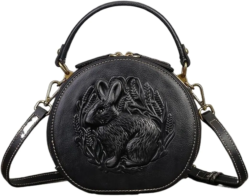 Crossbody Handbags for Women Leather Handbags Embossed Rabbit Handmade Leather Crossbody Bag