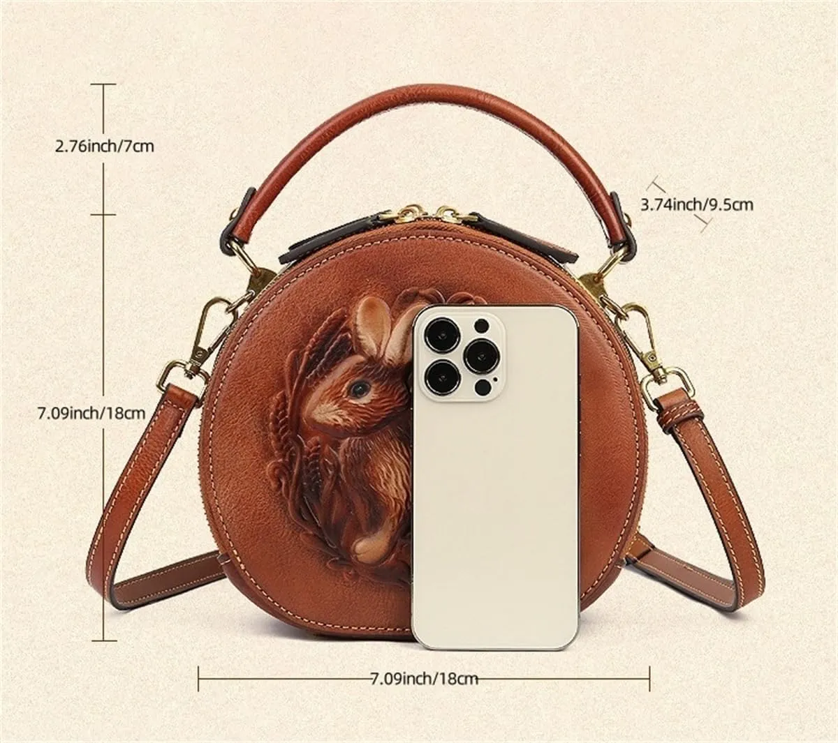 Crossbody Handbags for Women Leather Handbags Embossed Rabbit Handmade Leather Crossbody Bag
