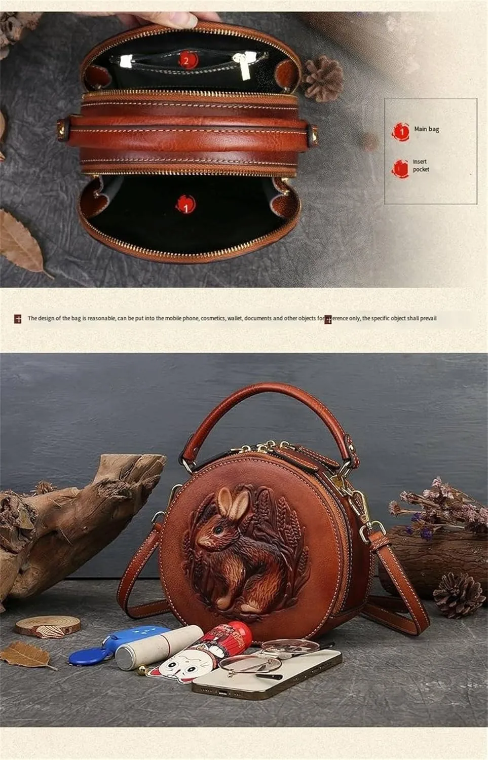 Crossbody Handbags for Women Leather Handbags Embossed Rabbit Handmade Leather Crossbody Bag