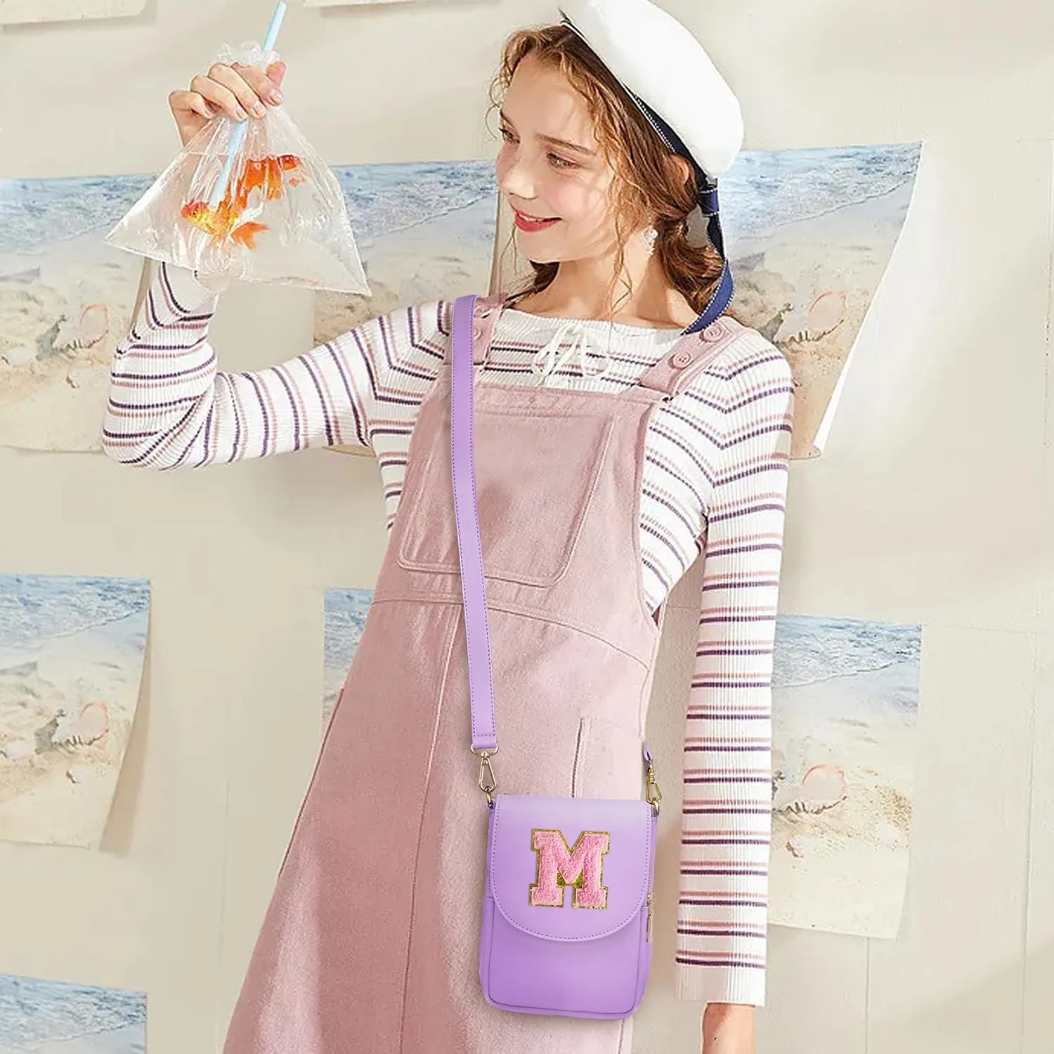 Crossbody Purse for Teen Girls Small Initial Cell Phone Toddler Purse Leather Triple Compartment Crossbody Bags