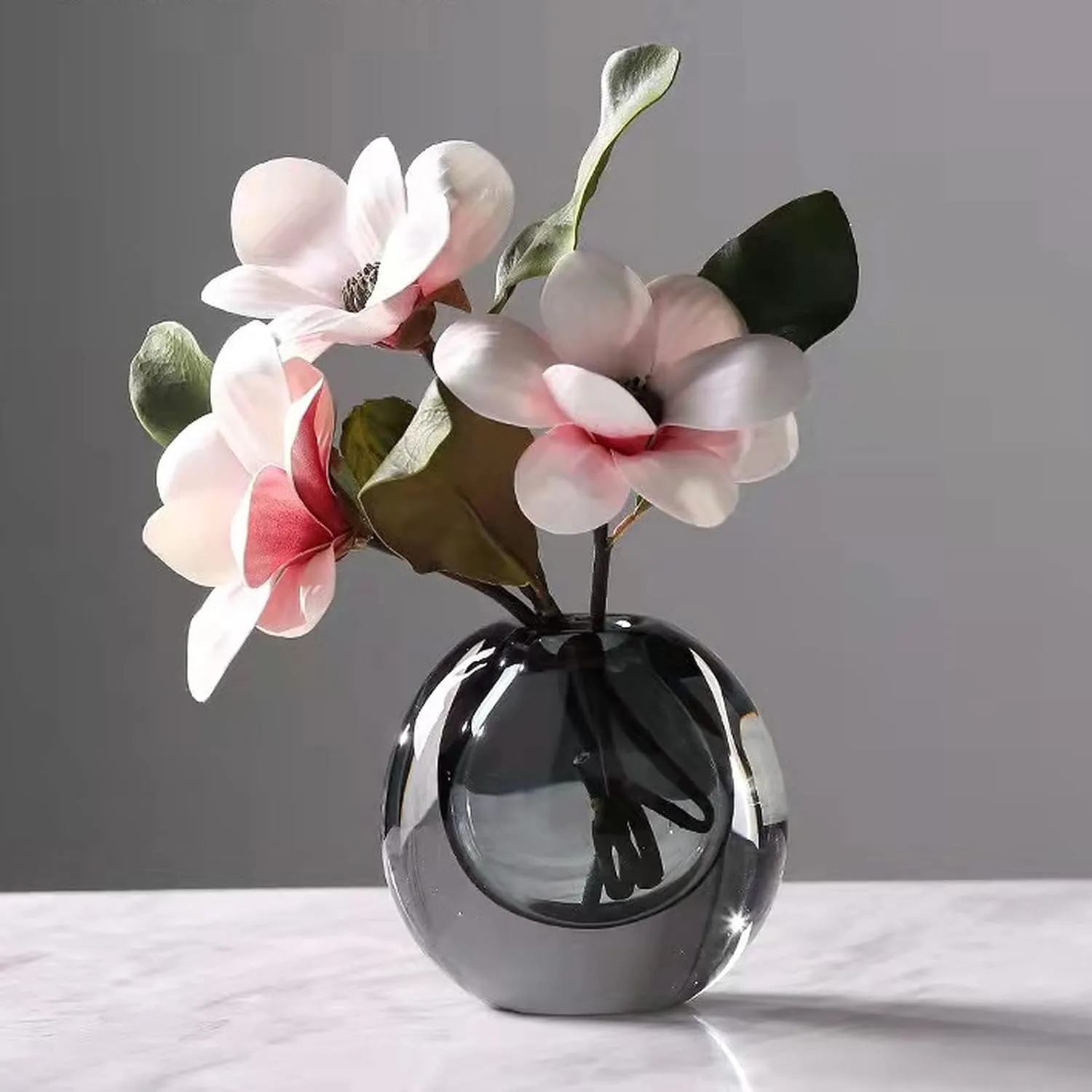 Crystal Vase, Modern Decorative Vase, Minimalist Floral Vase, Light Luxury Style for Home Decor, Centerpiece, Office, Pampas Grass, Dried Flowers, Flowers and Buds (Grey)