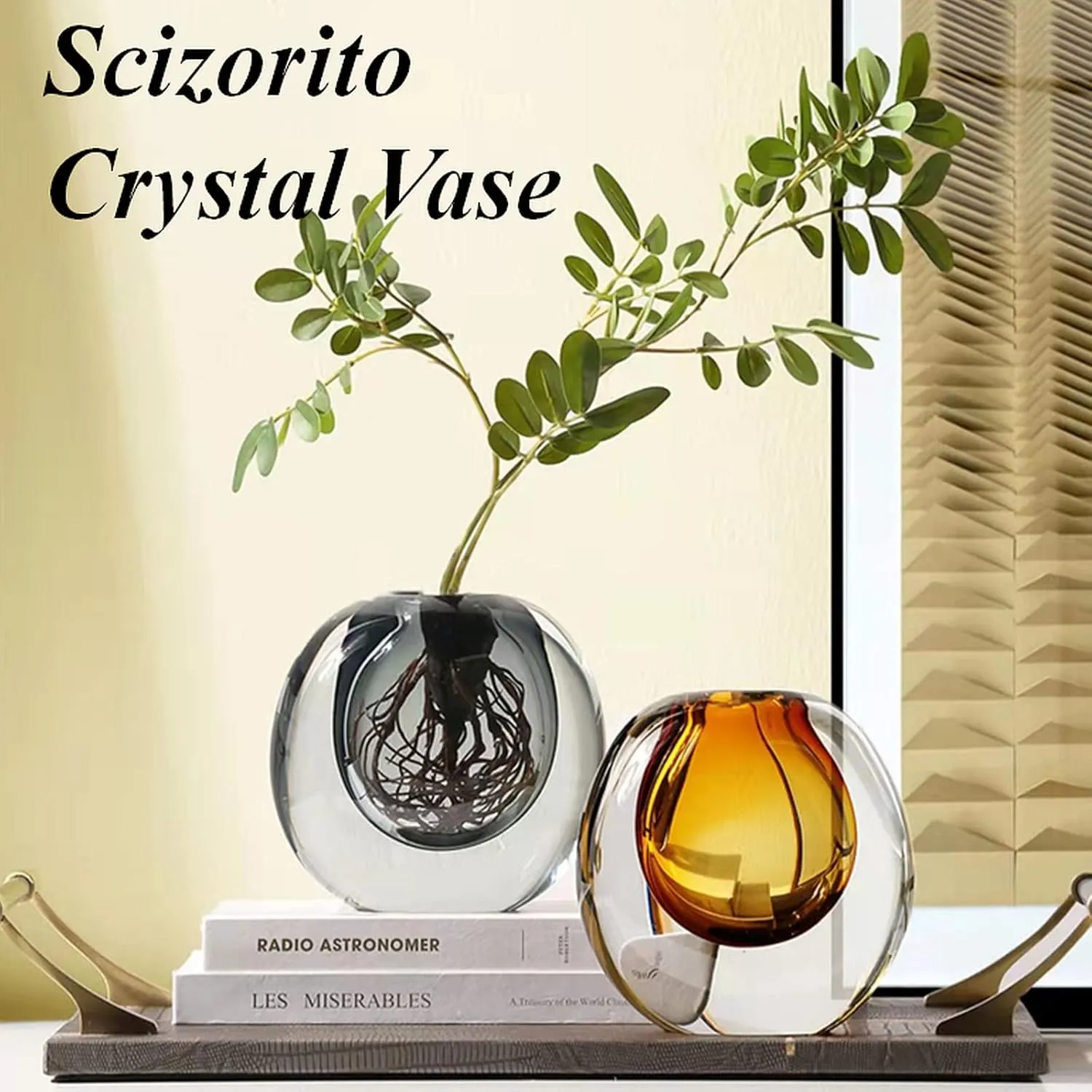 Crystal Vase, Modern Decorative Vase, Minimalist Floral Vase, Light Luxury Style for Home Decor, Centerpiece, Office, Pampas Grass, Dried Flowers, Flowers and Buds (Grey)