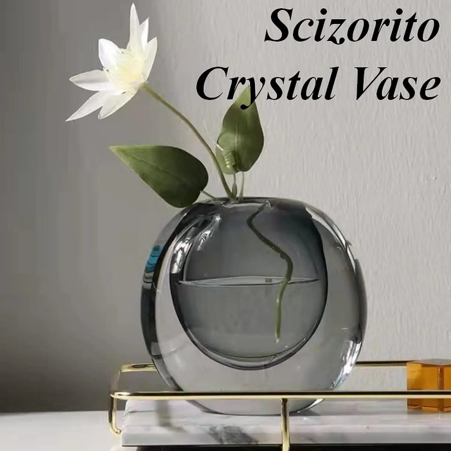 Crystal Vase, Modern Decorative Vase, Minimalist Floral Vase, Light Luxury Style for Home Decor, Centerpiece, Office, Pampas Grass, Dried Flowers, Flowers and Buds (Grey)