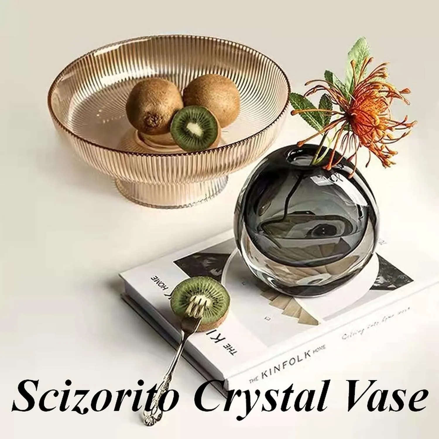 Crystal Vase, Modern Decorative Vase, Minimalist Floral Vase, Light Luxury Style for Home Decor, Centerpiece, Office, Pampas Grass, Dried Flowers, Flowers and Buds (Grey)