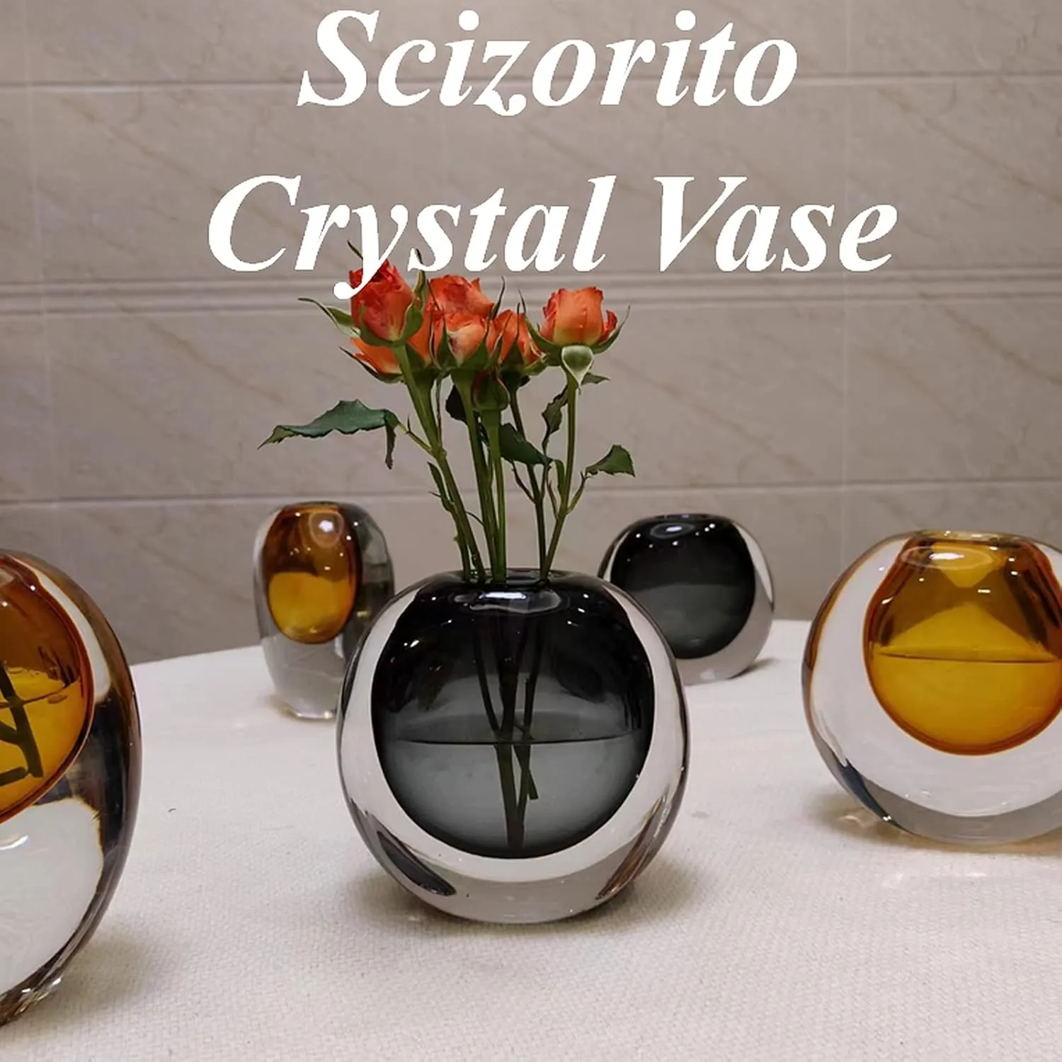 Crystal Vase, Modern Decorative Vase, Minimalist Floral Vase, Light Luxury Style for Home Decor, Centerpiece, Office, Pampas Grass, Dried Flowers, Flowers and Buds (Grey)