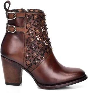 Cuadra Women's Bootie in Bovine Leather with Crystals and Zipper
