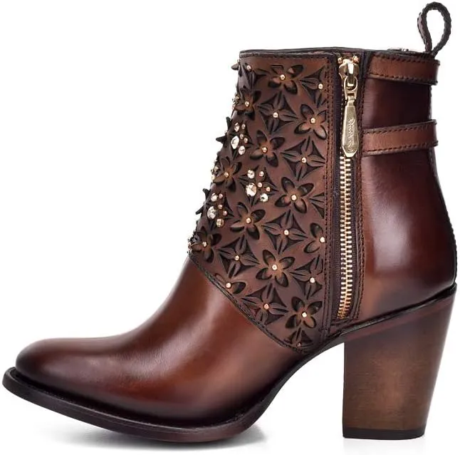 Cuadra Women's Bootie in Bovine Leather with Crystals and Zipper
