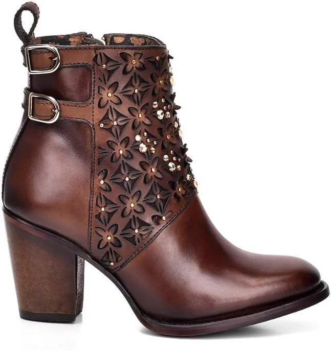 Cuadra Women's Bootie in Bovine Leather with Crystals and Zipper