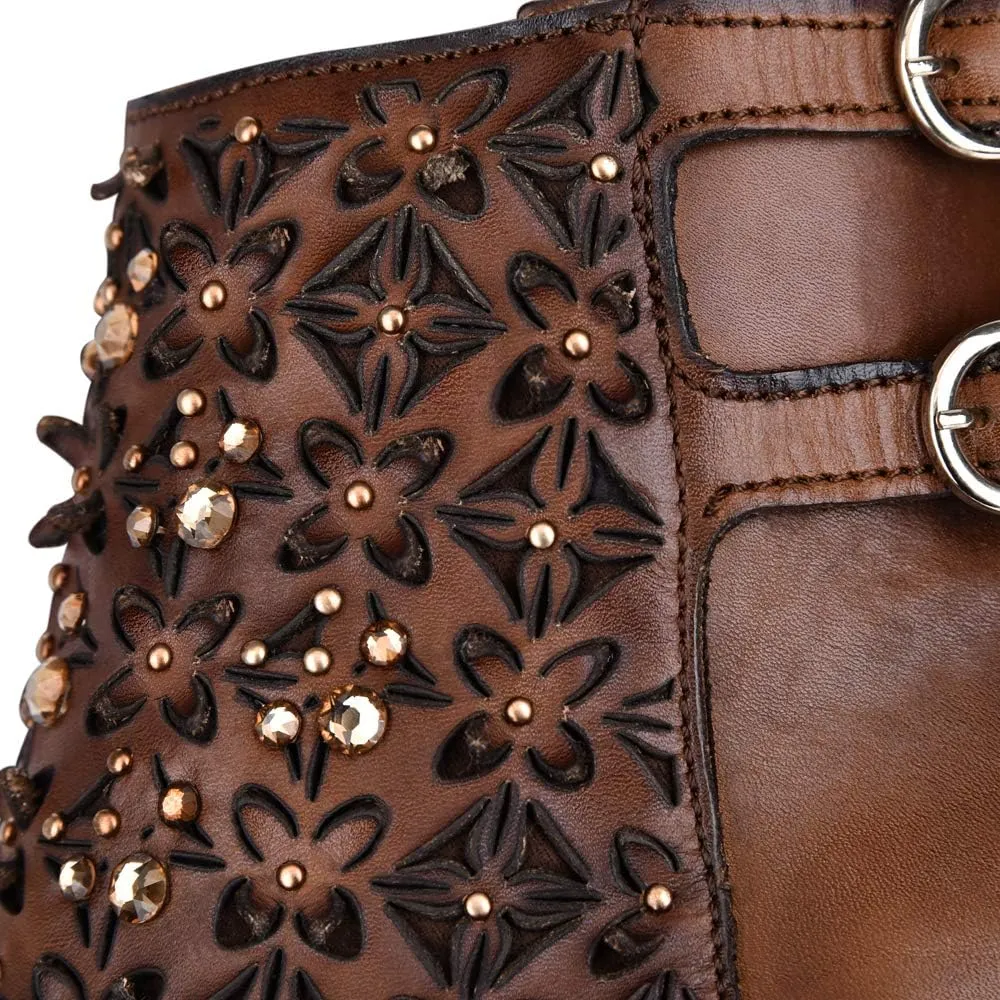 Cuadra Women's Bootie in Bovine Leather with Crystals and Zipper