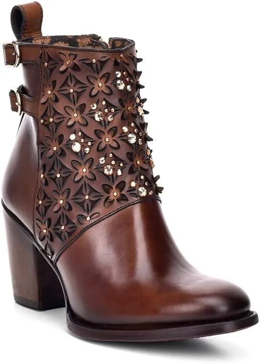 Cuadra Women's Bootie in Bovine Leather with Crystals and Zipper