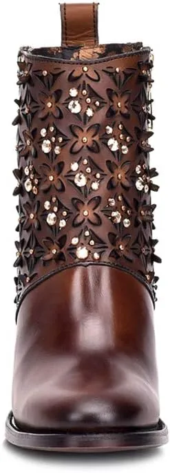 Cuadra Women's Bootie in Bovine Leather with Crystals and Zipper