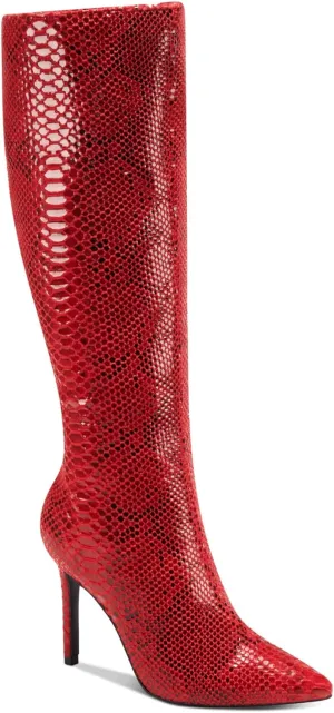 Cufflinks Inc. Women's Rajel Faux Leather Snake Print Knee-High Boots Medium - Red Snake, 7