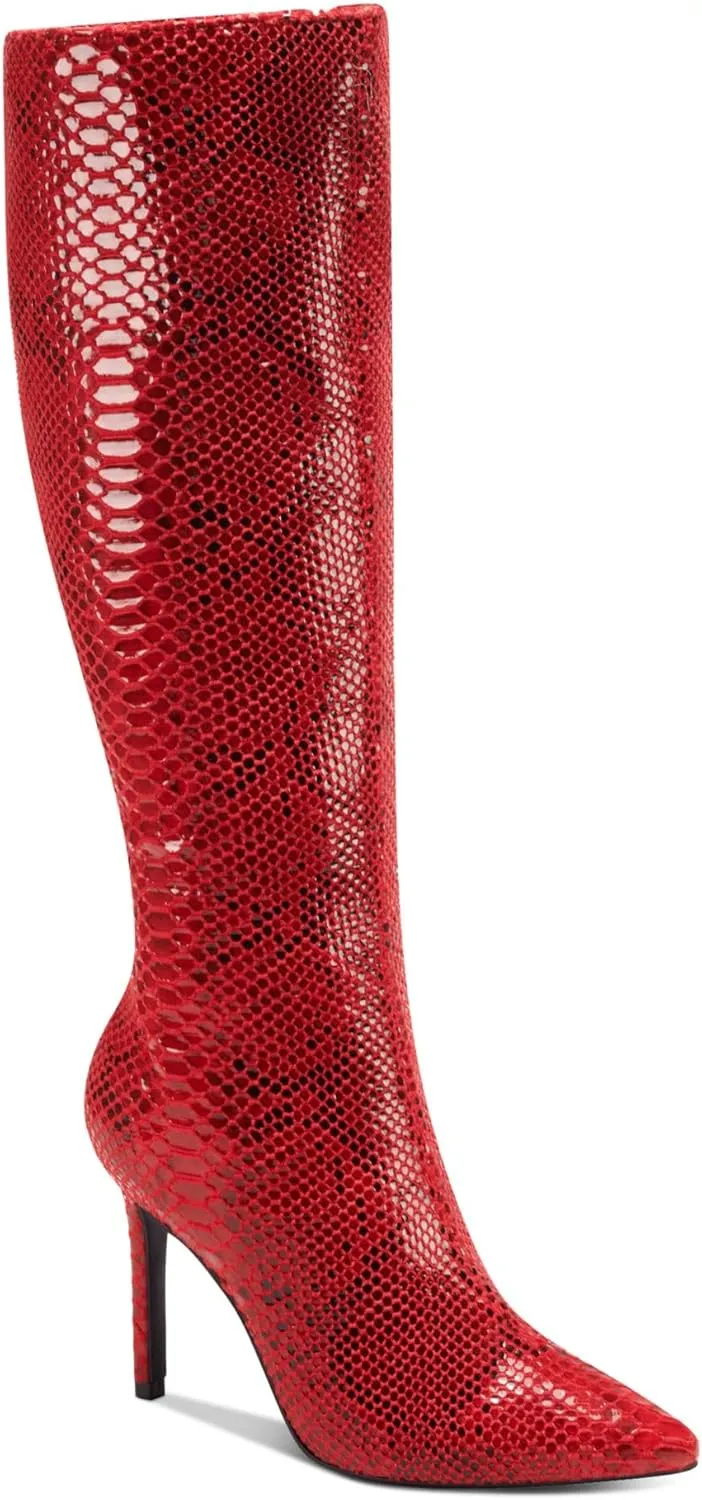 Cufflinks Inc. Women's Rajel Faux Leather Snake Print Knee-High Boots Medium - Red Snake, 7