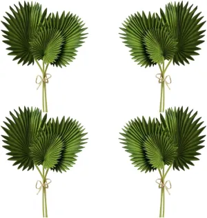CURTEK 4 Bundles Artificial Palm Leaves Plants Single Stem Fan Leaf Plant Tropical Palm Green Leaves Plant Fake Palm Plants Stems Leaf for Home Garden Hawaiian Party Jungle Party Decoration