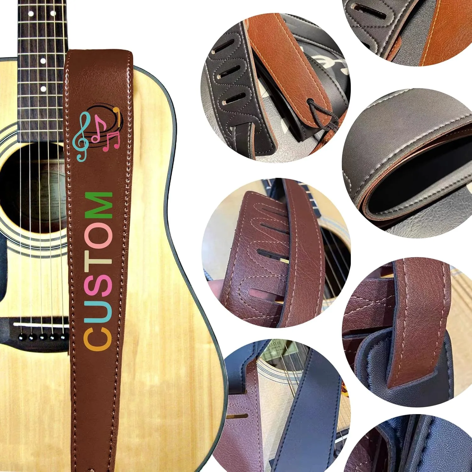 Custom Guitar Strap PU Leather Personalized Guitar Strap with Name/Logo Laser Engraved Adjustable Bass Strap