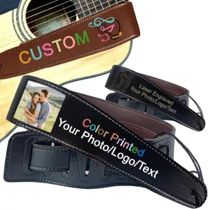 Custom Guitar Strap PU Leather Personalized Guitar Strap with Name/Logo Laser Engraved Adjustable Bass Strap