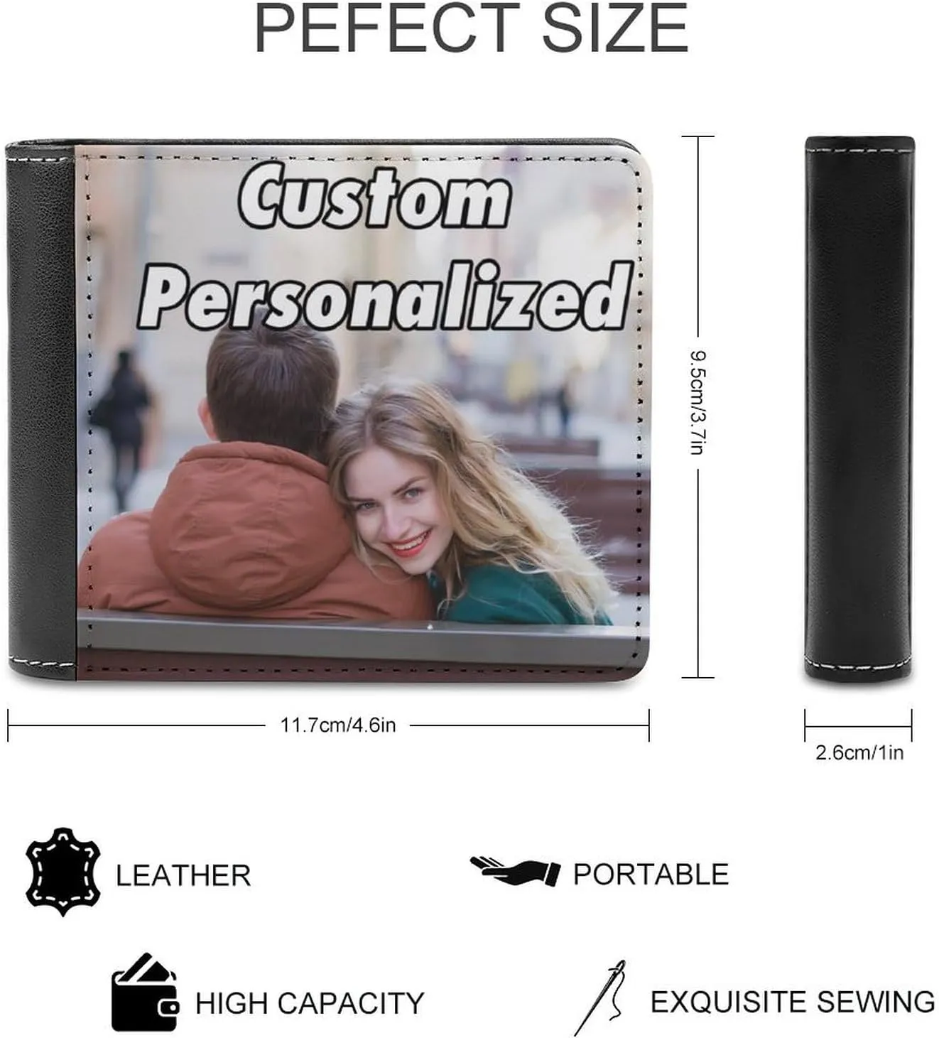Custom Leather Wallet, Personalized Wallet Custom PU Leather Wallet Design Your Name Photo Custom Portable Purse Funny Wallet Gifts for Boyfriend, Dad,Son (Double-sided Same Design)
