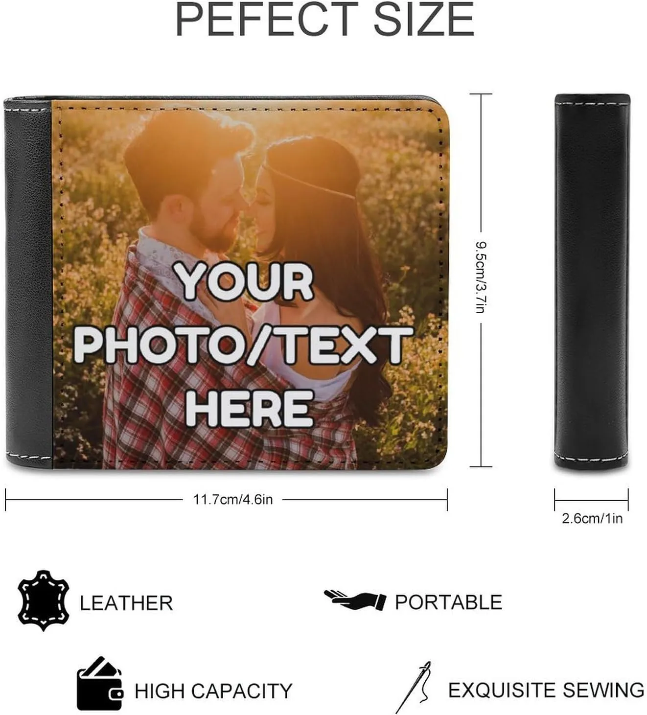 Custom Leather Wallet,Custom Wallet Personalized Wallet Customized PU Leather Wallet Design Your Name Photo Custom Portable Wallets for Men, Women (Double-sided Different Design)