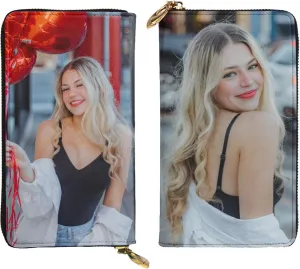 Custom Leather Wallets for Men Women Personalized Photo Wallets Zipper Purse Clutch Bag for Birthday Anniversary Valentines Day Gift (Different Design on Two Sides)