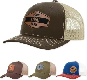 Custom Logo Leather Patch Trucker Hat Personalized Engraved Baseball Cap Gift for Him & Her