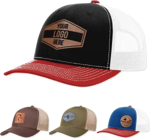 Custom Logo Leather Patch Trucker Hat Personalized Engraved Baseball Cap Gift for Him & Her