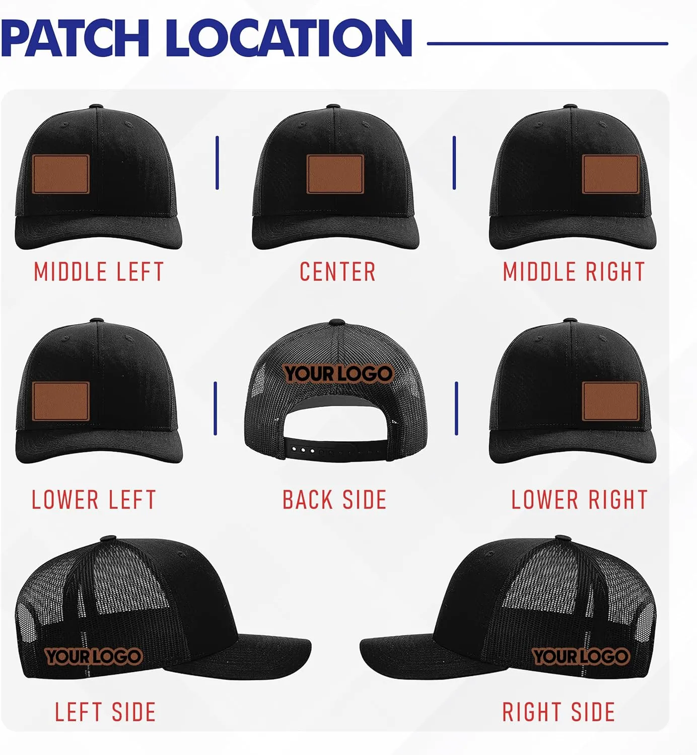 Custom Logo Leather Patch Trucker Hat Personalized Engraved Baseball Cap Gift for Him & Her