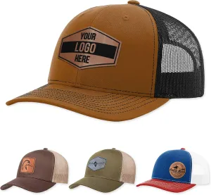 Custom Logo Leather Patch Trucker Hat Personalized Engraved Baseball Cap Gift for Him & Her