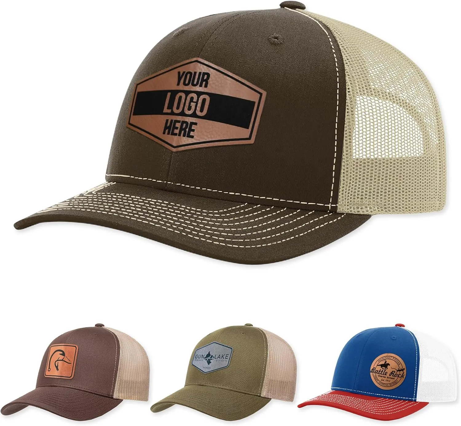 Custom Logo Leather Patch Trucker Hat Personalized Engraved Baseball Cap Gift for Him & Her