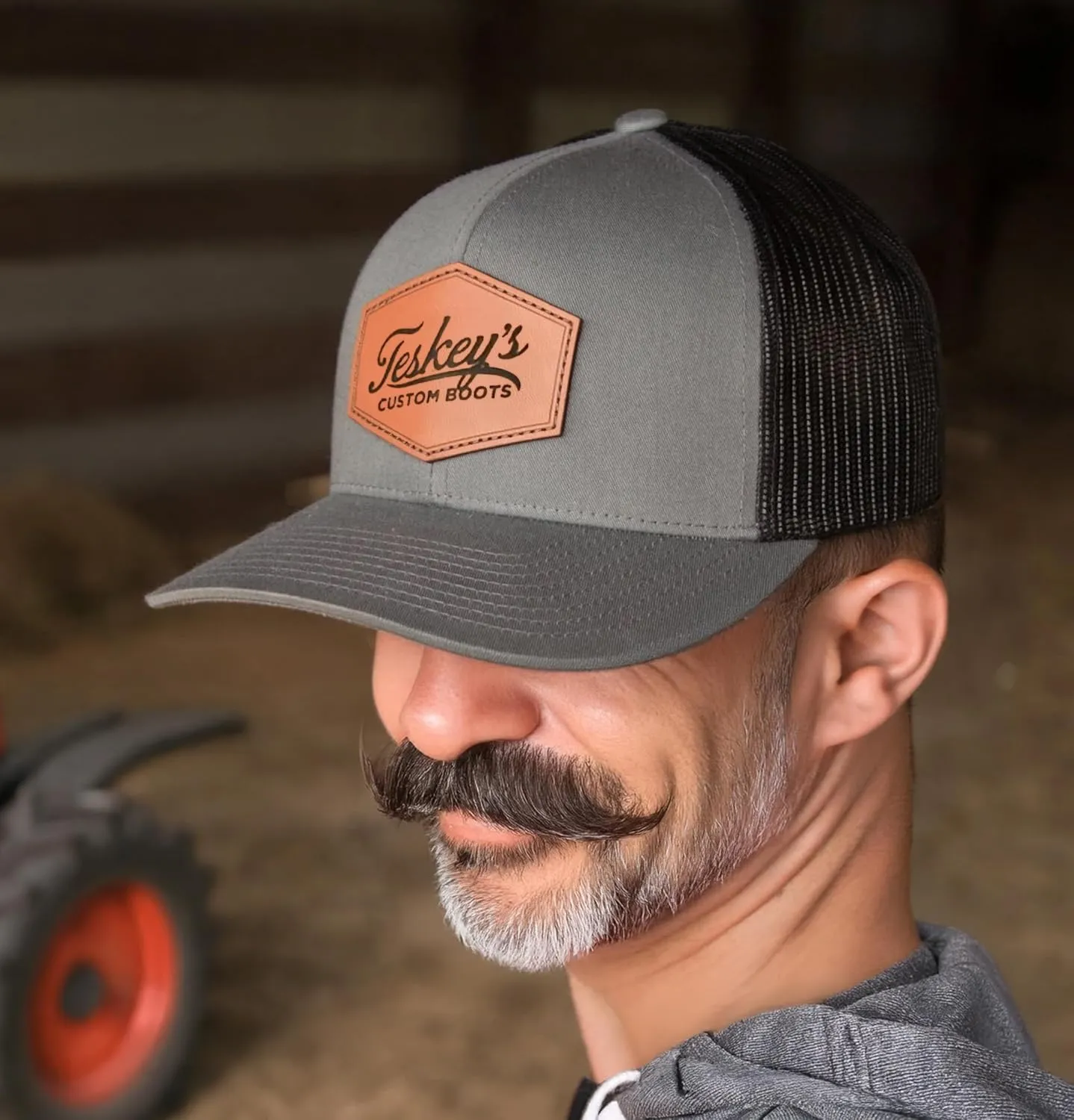 Custom Logo Leather Patch Trucker Hat Personalized Engraved Baseball Cap Gift for Him & Her